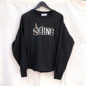 Christine Alexander Black Tee Skiing Rhinestones Long Sleeve Size Large